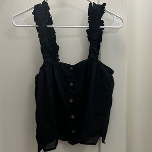 Socialite Black Ruffled Button-Front Tank Top